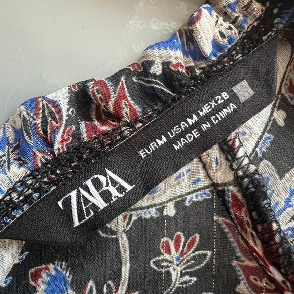 ZARA Paisley Ruched Long Sleeve Mini Dress Size M - Picture 8 of 9